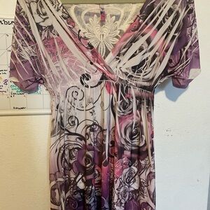 Floral V-Neck Blouse - Purple and Pink